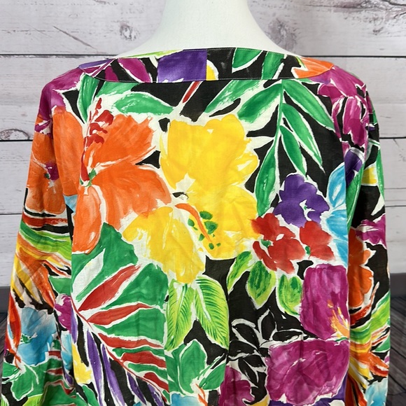 Lauren Ralph Lauren Womens Top Tunic size 2X Floral Vneck Hawaiian Aloha - Picture 6 of 11